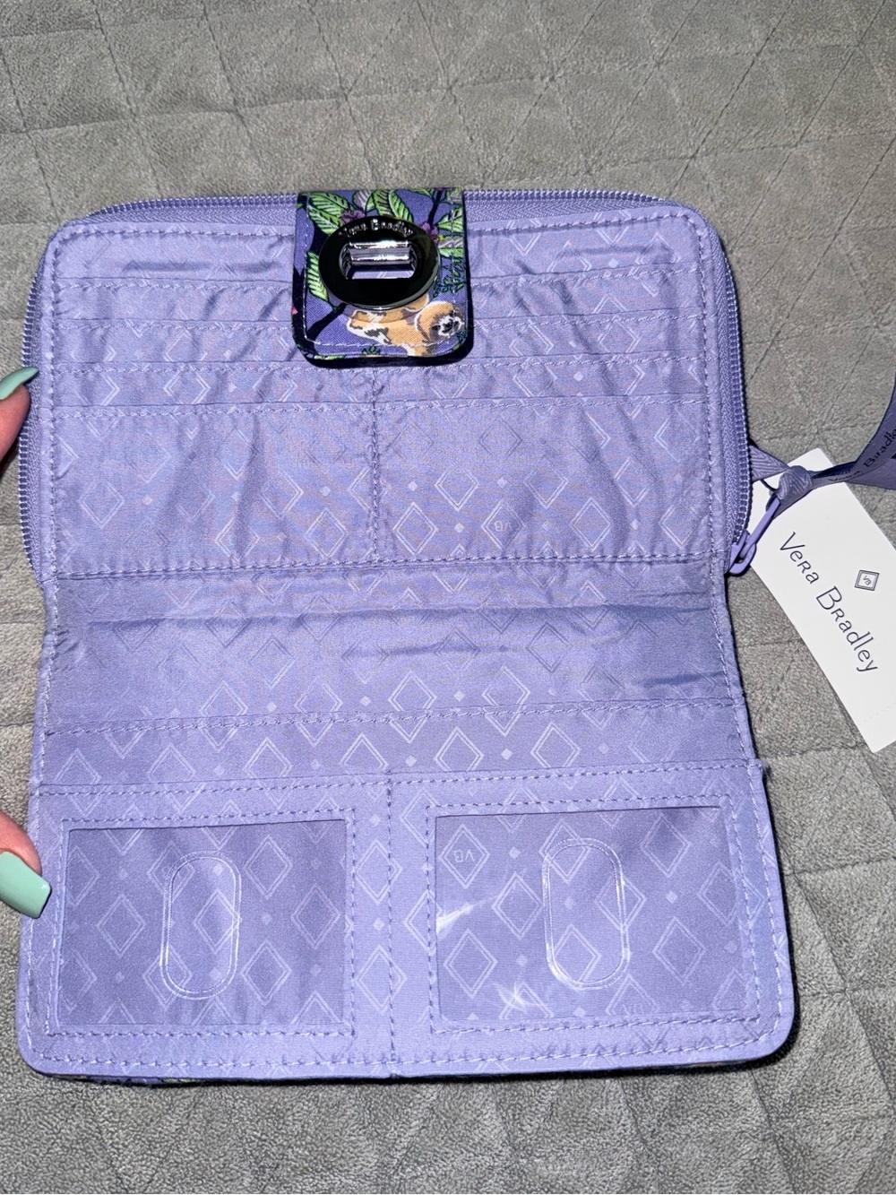 Vera Bradley Lavender Quilted Wallet with Sloth & Leaf Print - Picture 4 of 4